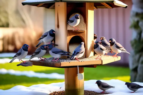 birds feeding in backyard