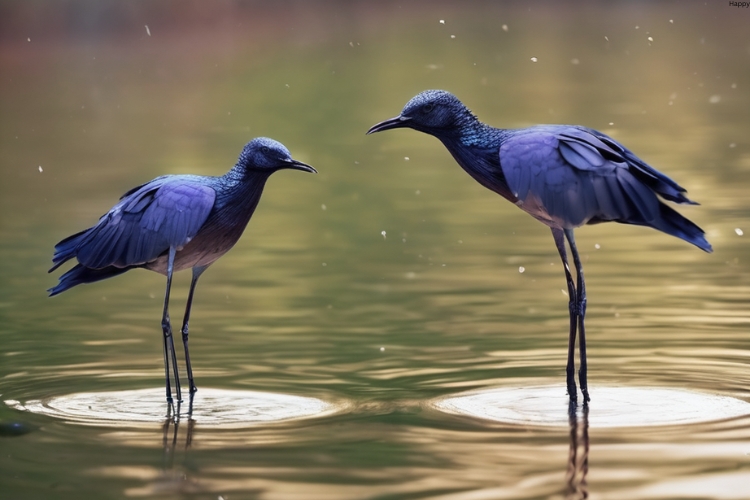 2 birds are standing in water