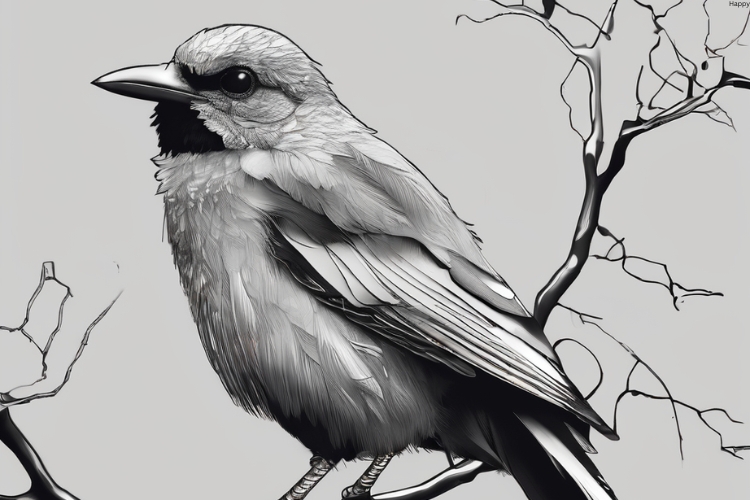 bird is sitting alone on tree that is with our leaves